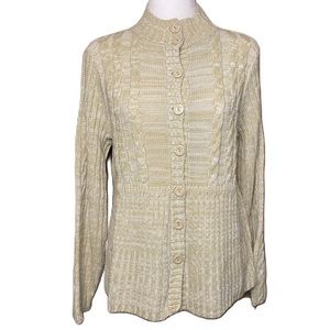 Christopher & Banks Women’s Tan Cable Knit Button Front Cardigan Sweater Large
